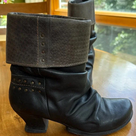 John Fluevog Black and Grayish Heeled Boots - Picture 2 of 4